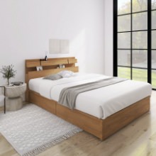 眠る幸せ  フランスベッド 照明・棚付きモダンデザイン 引出し収納ベッド チェリー (シングル)