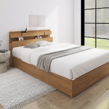 眠る幸せ  フランスベッド 照明・棚付きモダンデザイン 引出し収納ベッド チェリー(ワイドダブル)