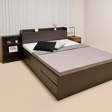 ホテル品質の上質デザイン 本棚付チェストベッド ダークブラウン (ダブル)