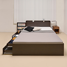 【専用】収納付きシングルベッド ダークブラウン ホテル品質の上質デザイン 本棚付チェストベッド ダークブラウン