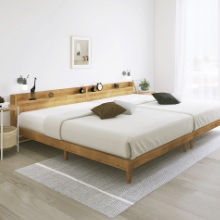 快適なベッド環境を整える 棚付すのこベッド ナチュラル (2台セット)