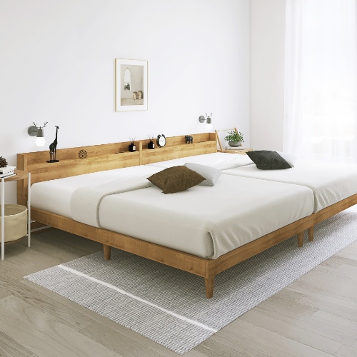 快適なベッド環境を整える 棚付すのこベッド ナチュラル (2台セット)
