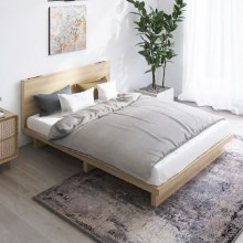 木目が美しい フラットヘッドデザインローベッド (ダブル)