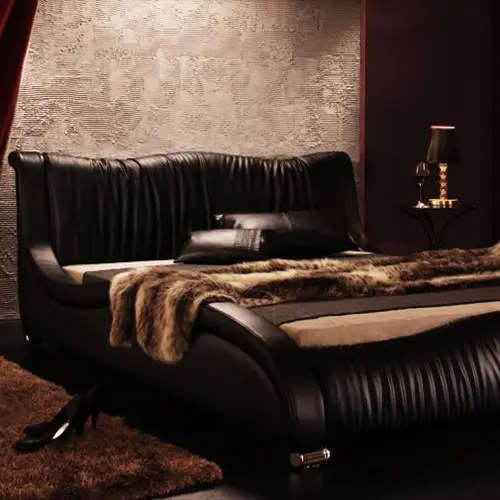 流線型 モダン ダブルベッド 超PayPay祭 最大23％ ベッド ダブル マットレス付き 合皮レザー モダン