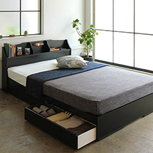 整理整頓がしやすい 日本製 棚・コンセント付き収納ベッド (ダブル)