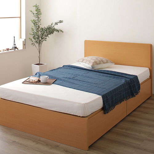 省スペース フラットヘッドボード付き 頑丈ボックス収納ベッド