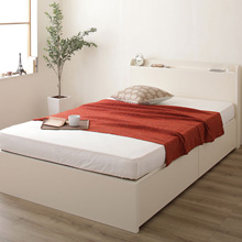 省スペース フラットヘッドボード付き 頑丈ボックス収納ベッド