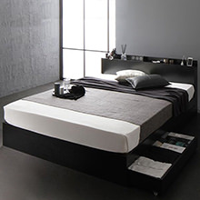 モダンな高級感溢れるデザイン 棚・コンセント付き収納ベッド (セミダブル)