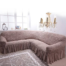 優雅な裾ドレープが魅了する イタリア製ソファカバー アーム付き コーナーソファ用