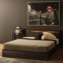 洗練された美 フランスベッド製 照明・棚付きベッド (シングル)