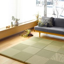 [82×82] 水拭きできる い草風置き畳 市松模様 6枚セット グリーン