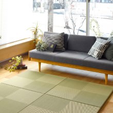 [82×82] 水拭きできる い草風置き畳 市松模様 9枚セット グリーン