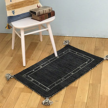 [45×75] ウール100% 一年中快適に過ごせる ギャッベマット ブラック