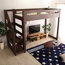 待望の再入荷! ロフト下に自由な空間を 階段付きロフトベッド