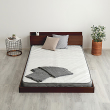 木目が魅力 デザインフロアベッド ボンネルコイルマットレスセット (ダブル)
