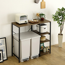 多目的に使える ヴィンテージ調 調節可能スライド棚付き ごみ箱上カウンター