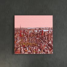 [30×30]エモい雰囲気漂う 東京の夕暮れをスケッチしたファブリックパネル