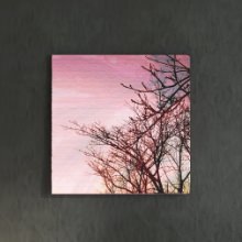 [30×30]綺麗な夕焼けが美しい 木と花のファブリックパネル