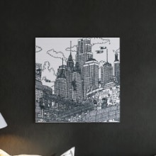 モノトーンのイラストがお部屋をおしゃれに演出する 街並みイラストのアートボード