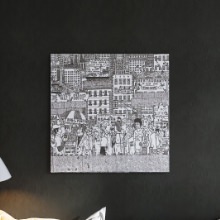 訪れる人の目を引き付けるデザイン 街並みイラストのインテリアパネル