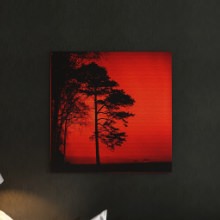 オレンジ色の空と木が落ち着いた雰囲気にしてくれる 木のシルエットのアートパネル