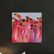 柔らかな色合いで癒しの空間を演出 フラミンゴをモチーフにしたファブリックパネル