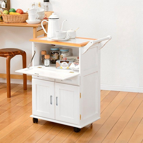 扉付きで目隠し収納キッチンワゴン 完成品 ナチュラル [8086] 扉付きで生活感を隠せるすっきり収納が可能 キッチンワゴンの詳細