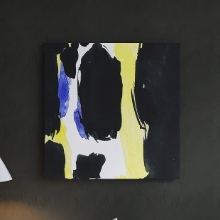 しっかり絵画でアートな雰囲気の 幾何学模様のファブリックパネル