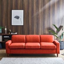 どんな空間にも合う シンプルデザインソファ 3人掛け オレンジ