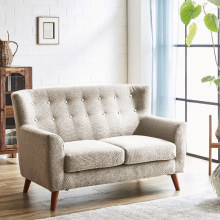 飽きのこないデザイン 撥水性生地ファブリックソファ 2人掛け アイボリー