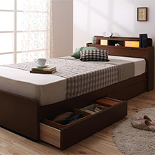 欲しい機能を全部揃えた完璧ベッド 照明・棚付き収納ベッド (シングルベッド)