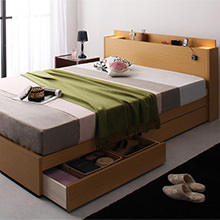 間接照明のような2つの灯り モダンライト・コンセント付き収納ベッド(シングルベッド)