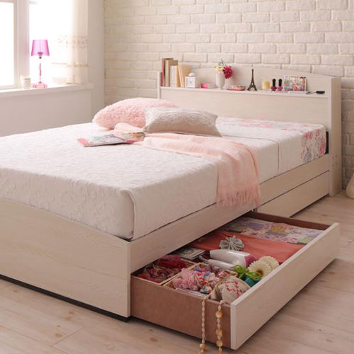 天然木風のホワイトパイン フレンチカントリーデザイン収納ベッド
