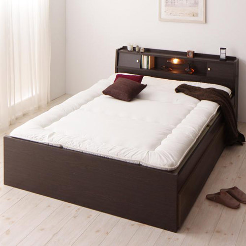寝心地だけじゃない 機能性にも優れた 棚・照明・コンセント付畳ベッド (ダブル)