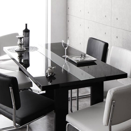 際立つコントラスト イタリアンモダンデザインダイニング ブラック鏡面テーブル