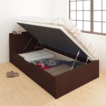 高さが選べる 棚コンセント付大容量跳ね上げベッド 横開きタイプ (セミダブル)