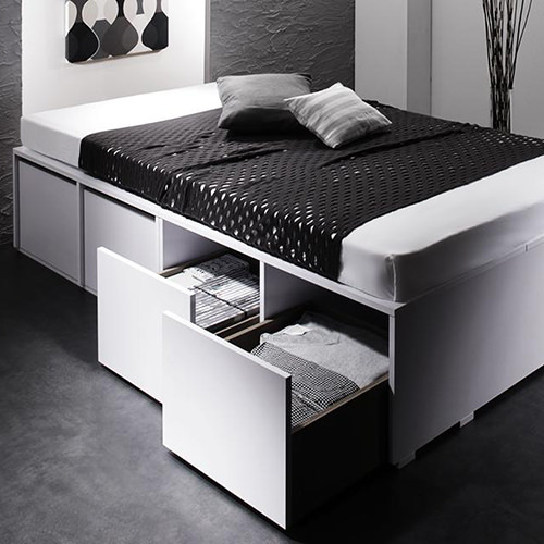 シックな雰囲気が漂う 大容量デザイン収納ベッド 引出し4杯付