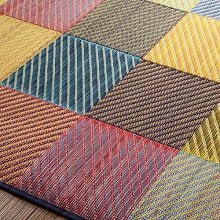 [140×200] 伝統的な三重織が醸し出す優美なデザイン 純国産ブロックデザインい草ラグ 裏地あり カラフル