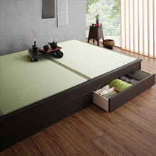 畳で生活 日本製 小上がりにもなるモダンデザイン畳収納ベッド (セミダブル)