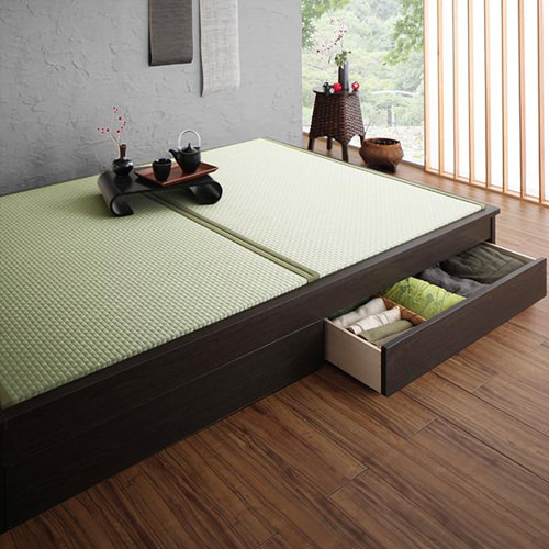 畳で生活 日本製 小上がりにもなるモダンデザイン畳収納ベッド (セミダブル)