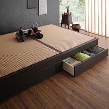 畳で生活 日本製 小上がりにもなるモダンデザイン畳収納ベッド (ダブル)
