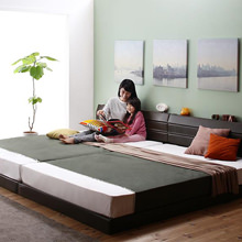 嬉しい安心設計 親子で寝られる棚・コンセント付レザー連結ベッド (連結タイプ)