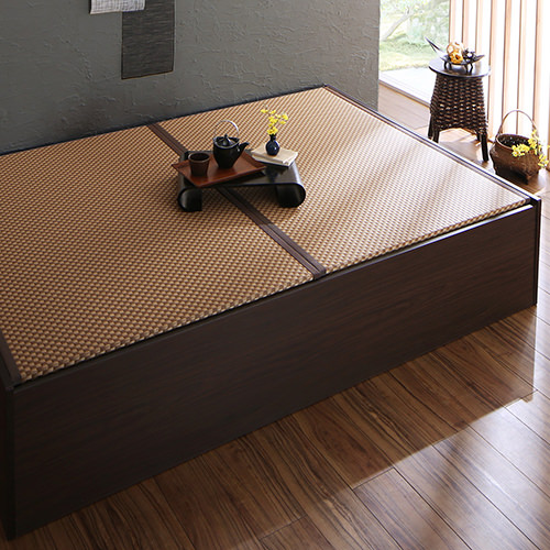 畳のくつろぎ空間 日本製・布団が収納できる大容量収納畳連結ベッド (ダブル)