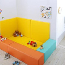 子供に安全安心のコーナー型キッズプレイマット 8点セット (壁面マットあり) オレンジ