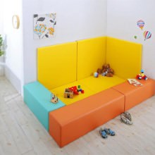 子供に安全安心のコーナー型キッズプレイマット 8点セット (壁面マットあり) イエロー