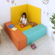 [125×125] 信頼ある品質 子供に安全安心のコーナー型キッズプレイマット 5点セット 壁面マットあり オレンジ