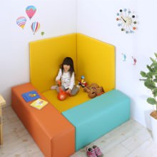 [125×125] 信頼ある品質 子供に安全安心のコーナー型キッズプレイマット 5点セット 壁面マットあり イエロー