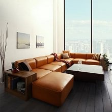 上質な風合い 大型L字ヴィンテージデザイン ソファ＆サイドテーブルセット