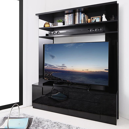 高級感あふれるデザイン 鏡面仕上げ大型テレビ対応ハイタイプコーナーテレビボード