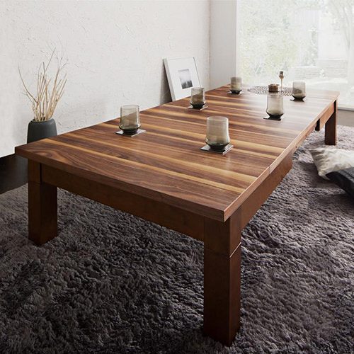 天然木ウォールナット材使用 3段階伸長式モダンデザインこたつテーブル